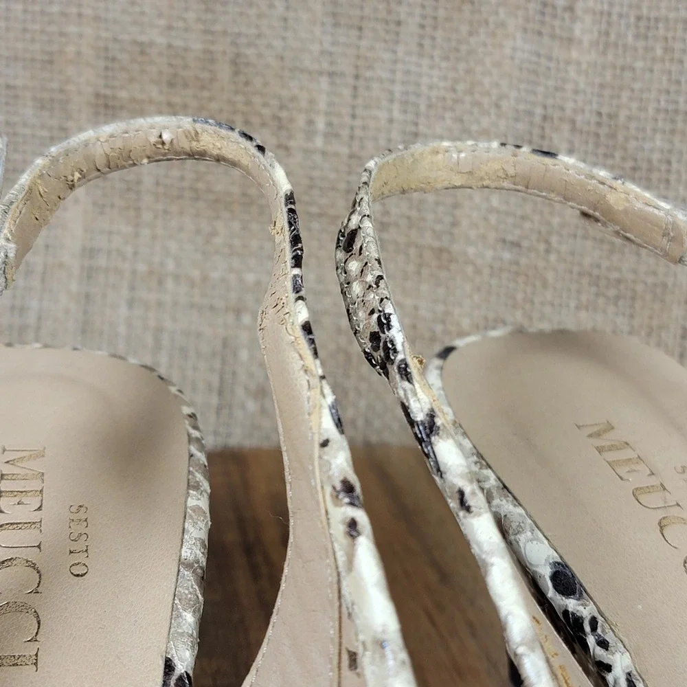 Sesto Meucci Wedge Sandals Snakeskin Print Perforated Bow Slingback Women's 7.5